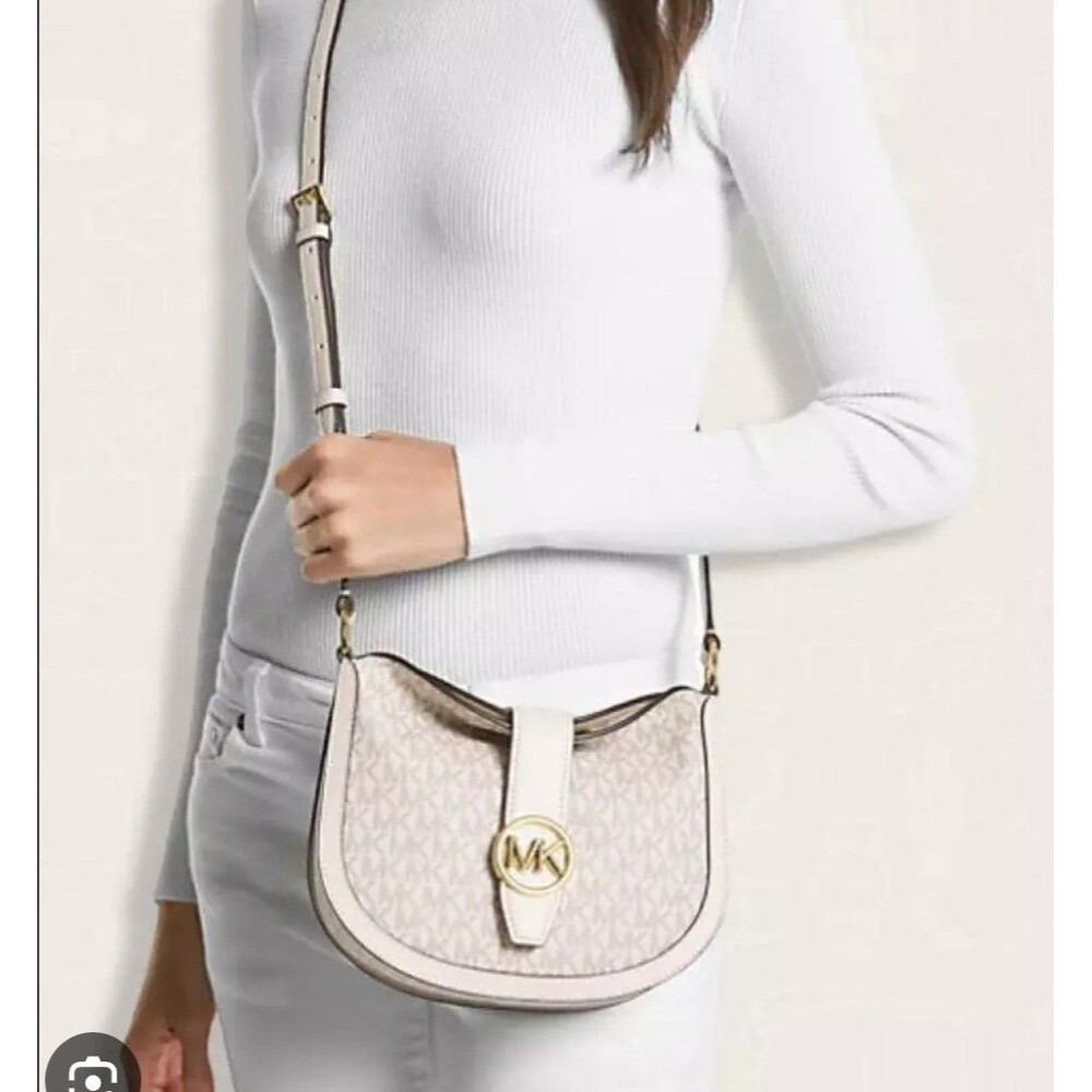 Michael Kors Women’s Crossbody Bag Small Beige Gabby Logo Print Hobo MK & Wallet - Picture 4 of 16